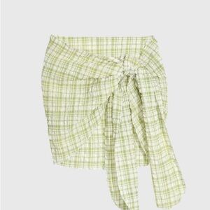 SISTER SWIM Katy Mini Sarong-Tie Green White Checkered Swim Skirt Cover One Size